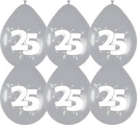 "Haza Original Ballonnen Zilver Met Opdruk """"25"""" Cm 6 Stuks"