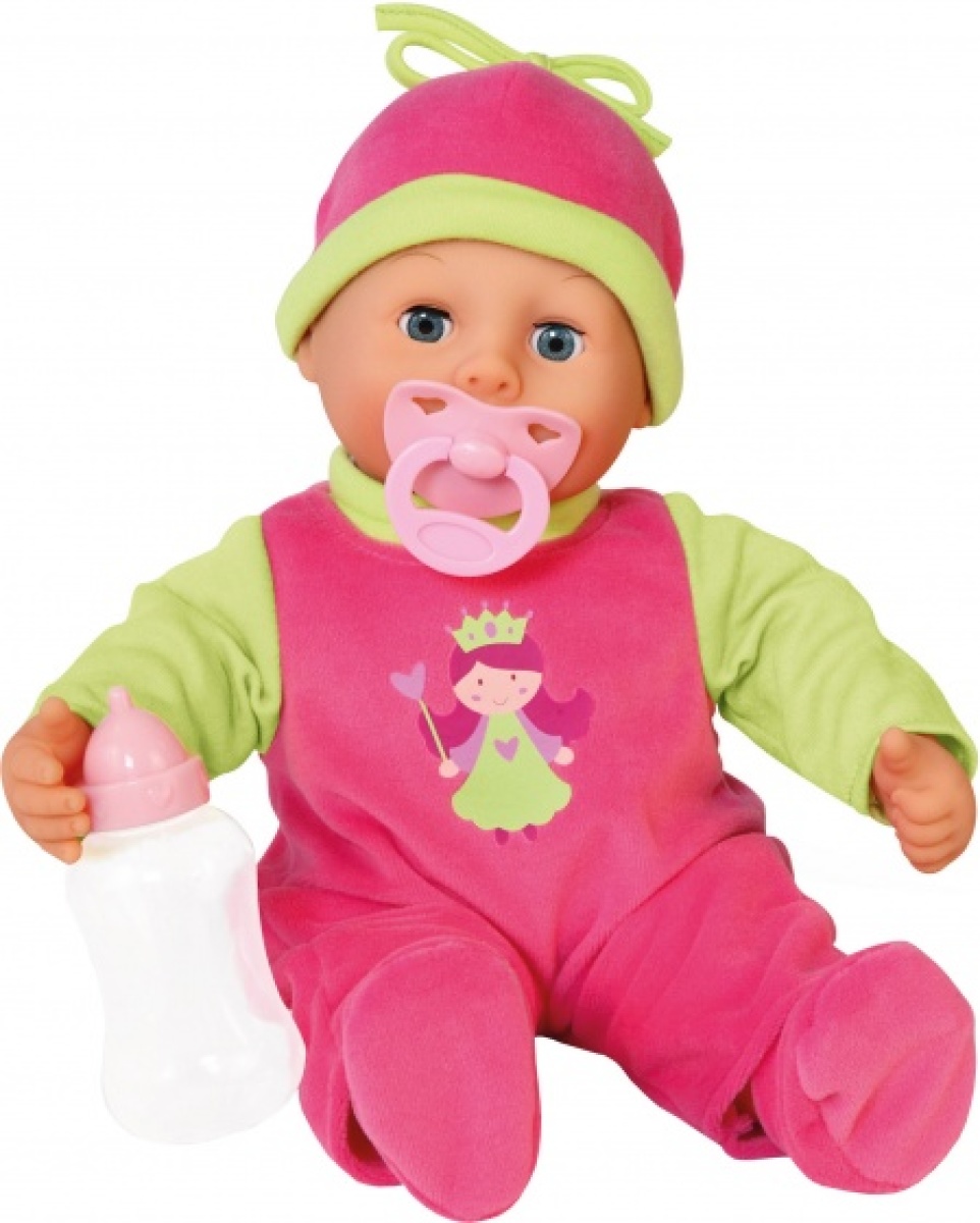 Bayer babypop met accessoires First Words 38 cm roze/groen 3 delig