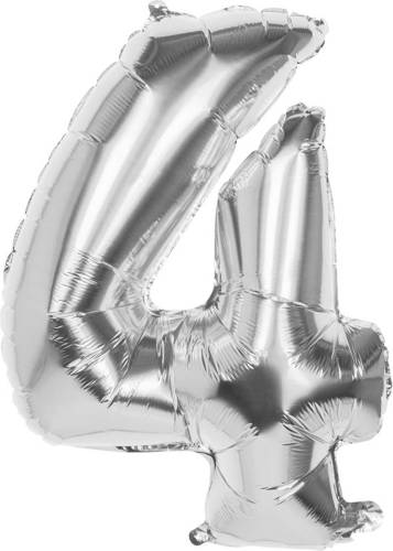 Boland Folieballon Cijfer 4 Latex Zilver 86 Cm