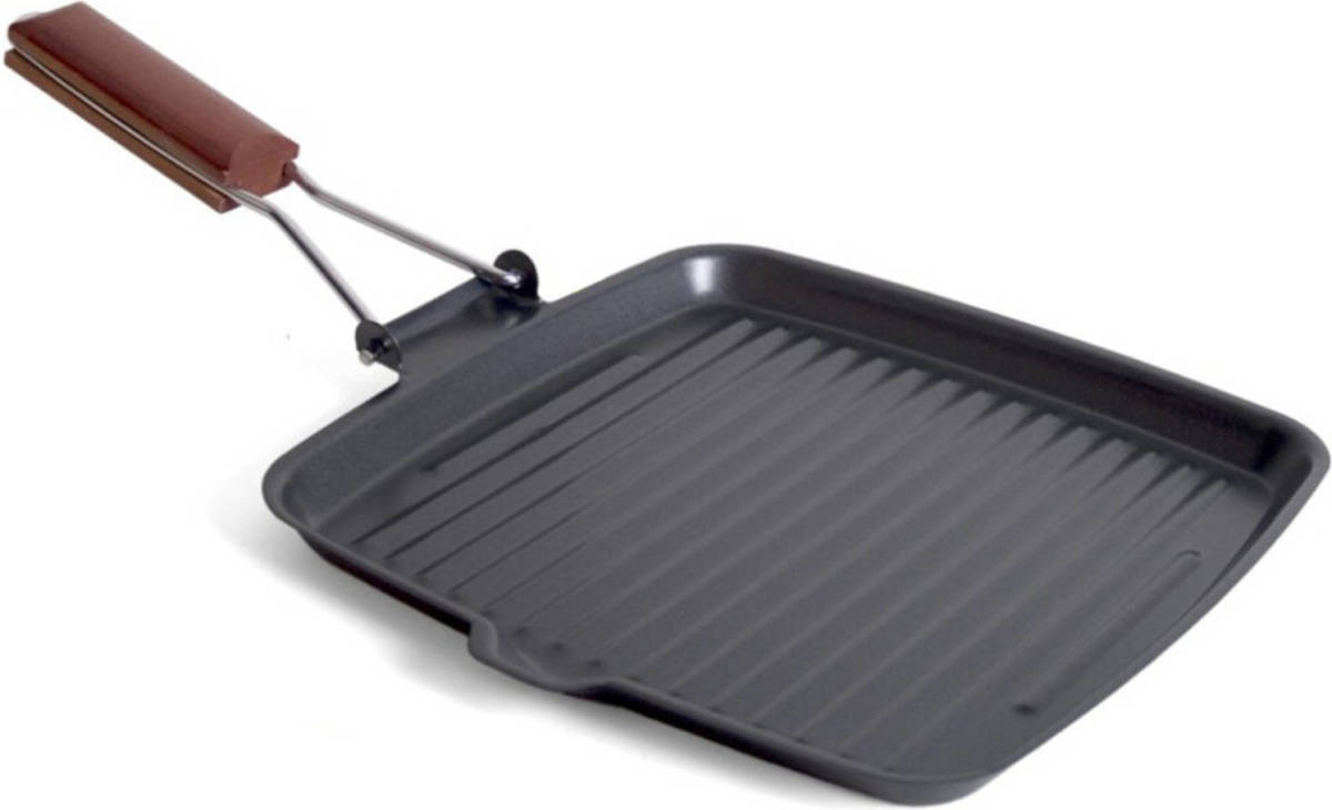 San Ignacio Zwarte Grillpan Koekenpan 26 Cm Met Anti-aanbak Laag En Houten Handvat - Grilpannen