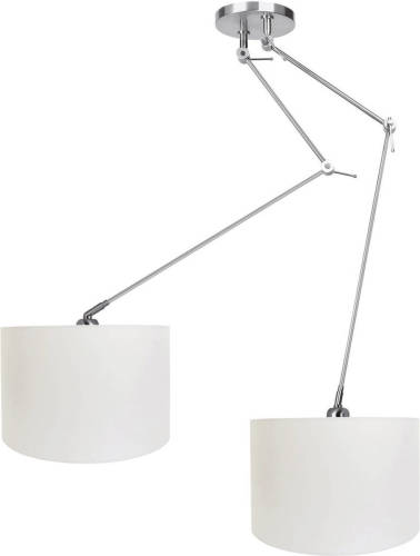 i-Lumen Hanglamp Knik 2 Lichts Met Witte Kappen Ø 40 Cm Mat Chroom