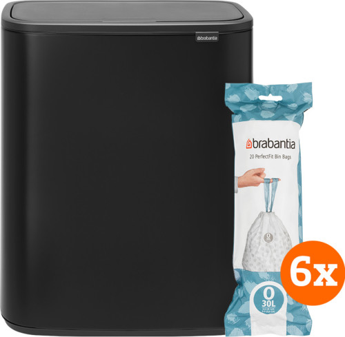 Brabantia Bo Touch Bin 2 x 30 Liter Mat Zwart + Vuilniszakken (120 stuks)