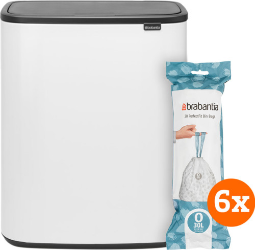 Brabantia Bo Touch Bin 2 x 30 Liter Wit + Vuilniszakken (120 stuks)