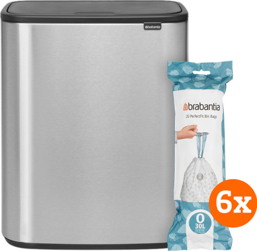 Brabantia Bo Touch Bin 2 x 30 Liter Staal Vingerafdruk Proof + Vuilniszakken (120 stuks)