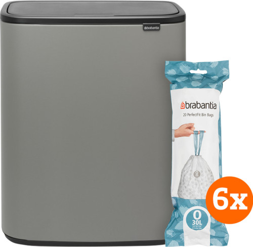 Brabantia Bo Touch Bin 2 x 30 Liter Mineral Concrete Grey + Vuilniszakken (120 stuks)