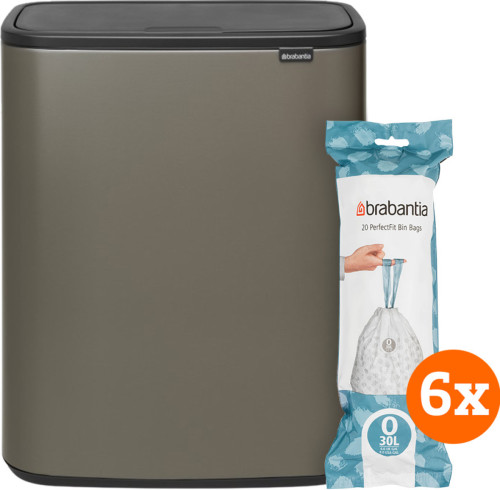 Brabantia Bo Touch Bin 2 x 30 Liter Platinum + Vuilniszakken (120 stuks)