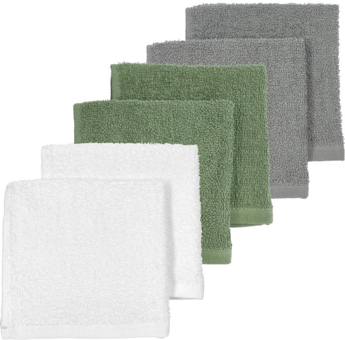Meyco basic badstof monddoekje - set van 6 wit/forest green/grijs
