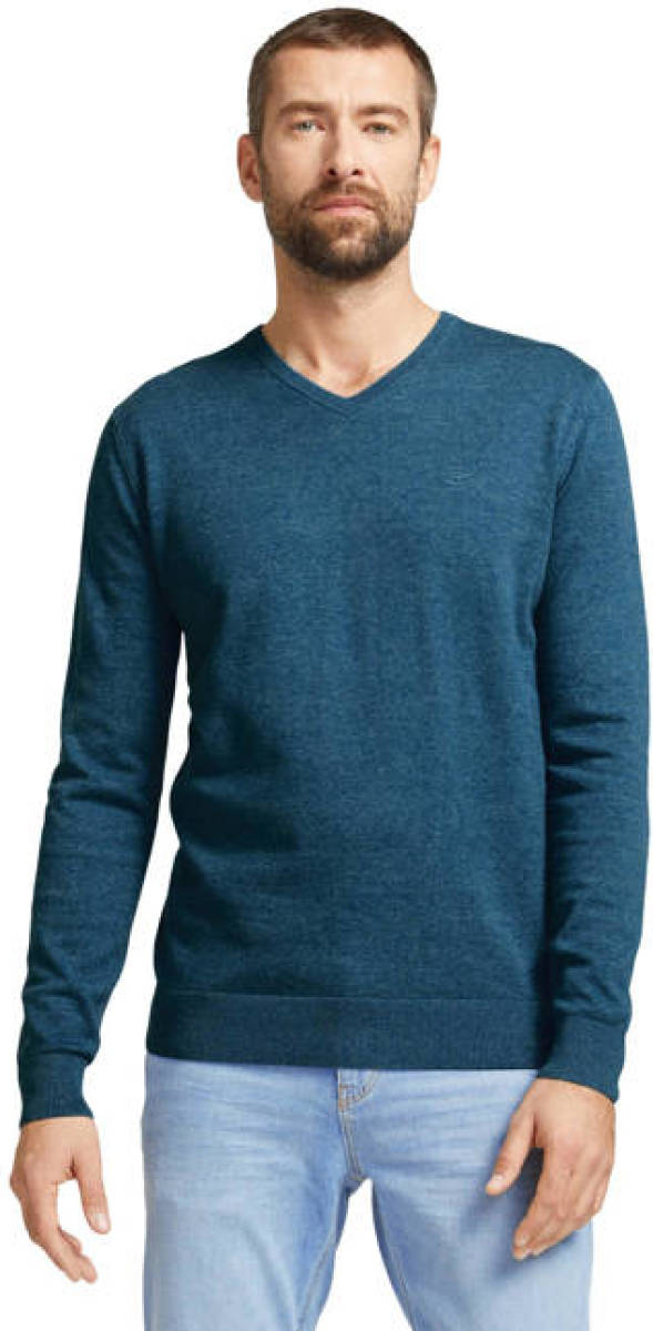 Tom tailor gemêleerde fijngebreide pullover medium blue ashes