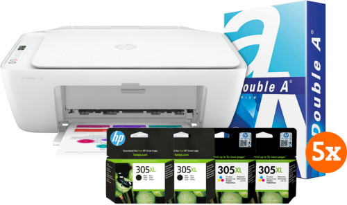 HP Deskjet 2710e + 2 sets extra inkt + 2500 vellen A4 papier
