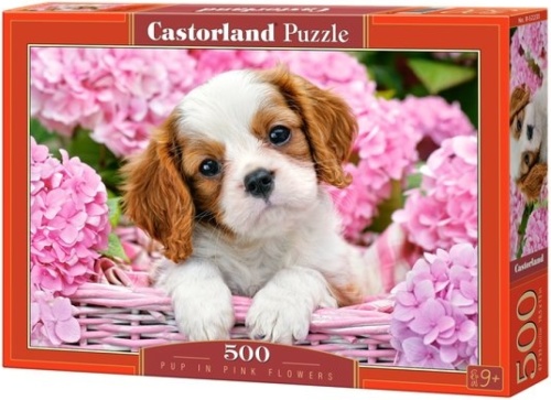 Castorland legpuzzel Pup in pink flowers 500 stukjes