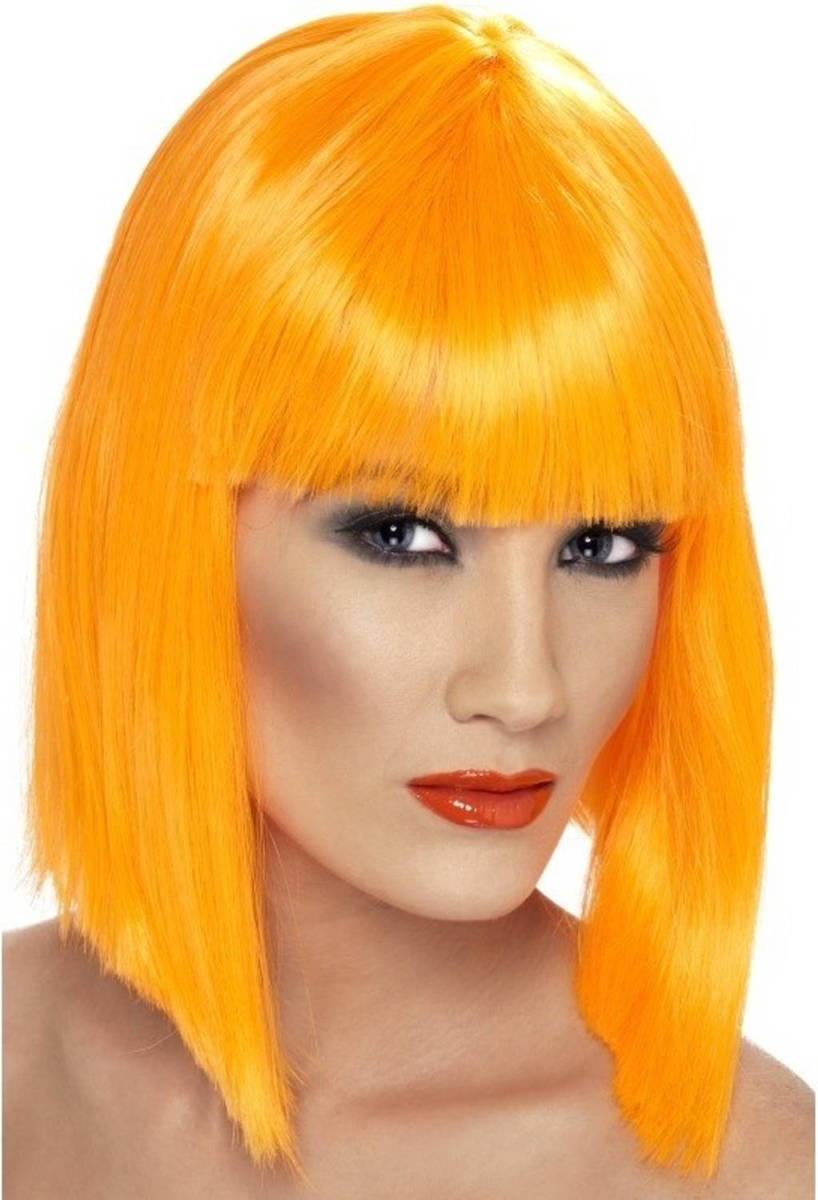 Smiffy's Neon Oranje Damespruik Met Pony