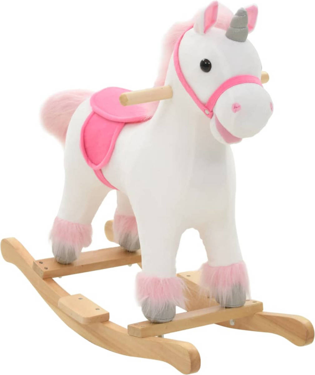 VidaXL Hobbeldier Eenhoorn 65x32x58 Cm Pluche Wit En Roze