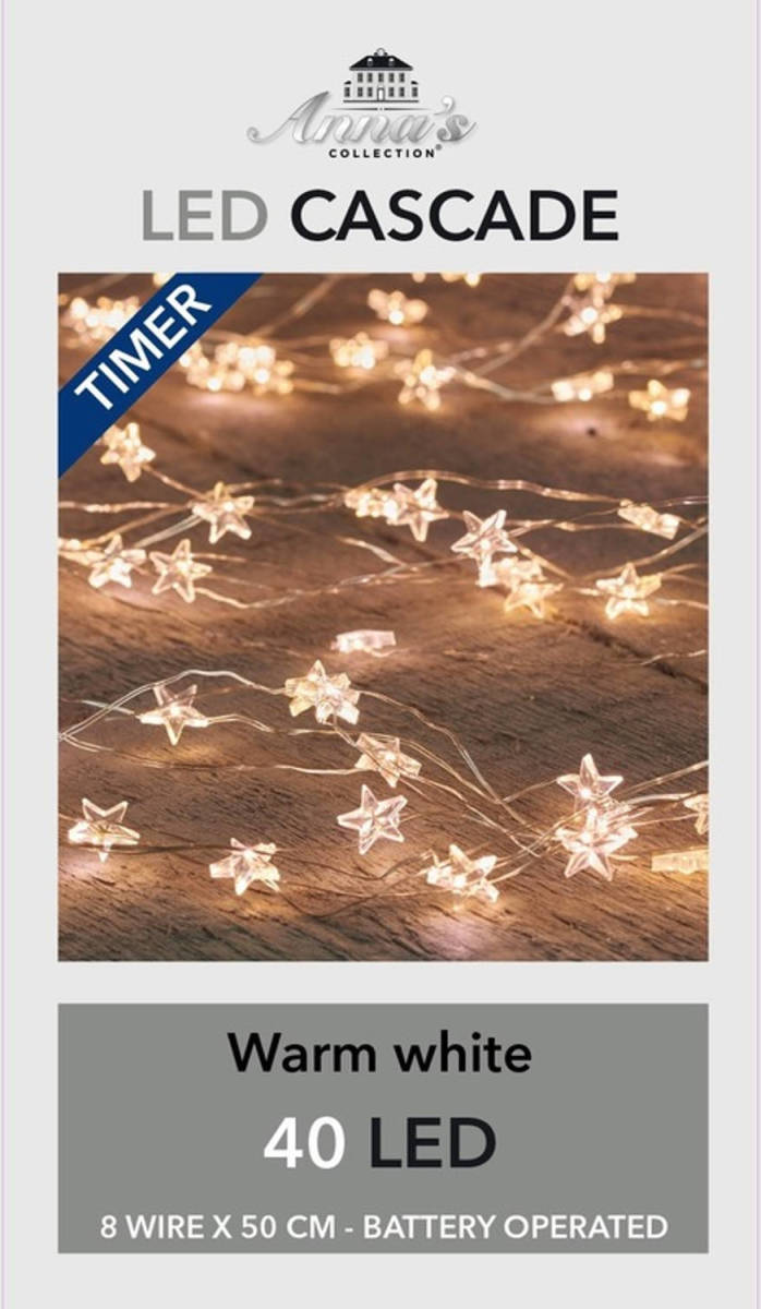 Anna's Collection Kerstverlichting Cascadelichtjes Met Timer 40 Lampjes Sterretjes Warm Wit - Voor Binnen Gebruik