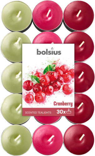 Bolsius Geurkaarsen Theelicht Cranberry Rood/wit 30 Stuks
