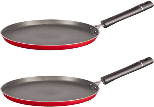 Cosy and Trendy Set Van 2x Stuks Aluminium Pannekoekenpan Rood Met Anti-aanbak Laag 24 Cm - Koekenpannen