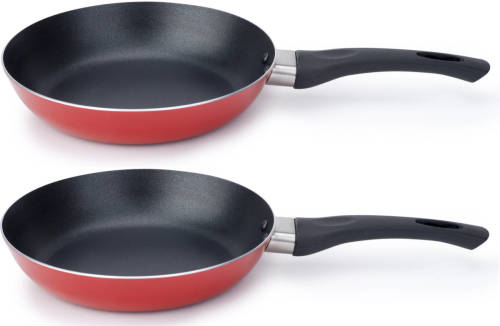 Cosy and Trendy Set Van 2x Stuks Aluminium Koekenpan/hapjespan Rood Met Anti-aanbak Laag 20 Cm - Koekenpannen
