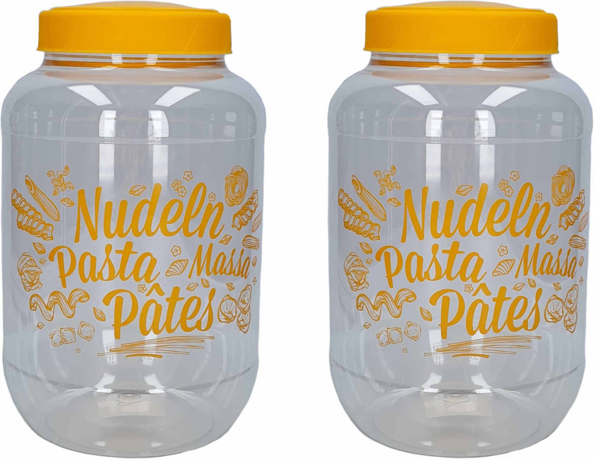 Hega Hogar 2x Stuks Pasta Voorraadpot/bewaarpot Gele Deksel 3700 Ml Kunststof 15,5 X 25 Cm - Voorraadpot