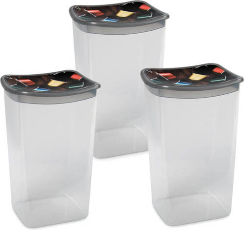 Hega Hogar 3x Koffiecups Bewaarbakjes 1,9 Liter Transparant/grijs Plastic - Vershoudbakjes