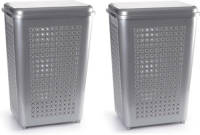 Forte Plastics 2x Stuks Grote Wasmand Met Deksel Van 50 Liter In Het Zilver - Wasmanden