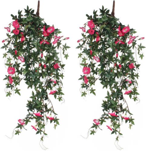 Mica Decorations 2x Stuks Groene Petunia Roze Bloemen Kunstplanten 80 Cm - Kunstplanten