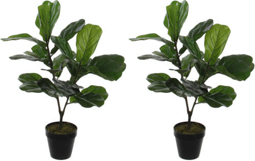 Mica Decorations 2x Stuks Groene Ficus Lyrata Kunstplant 75 Cm Voor Binnen - Kunstplanten