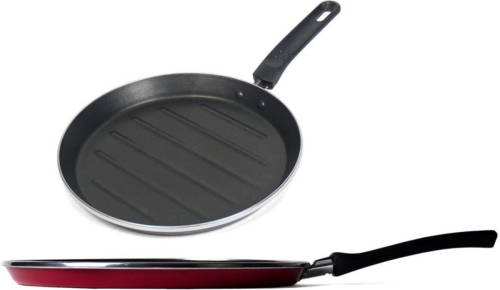 San Ignacio Set Van 2x Stuks Aluminium Grillpan Met Anti-aanbak Laag 28 Cm - Grilpannen