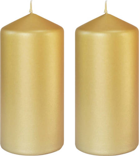 Duni 2x Stuks Gouden Cilinderkaarsen/ Stompkaarsen 15 X 7 Cm 52 Branduren - Mat Goud - Stompkaarsen