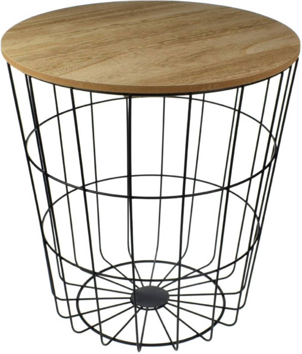 Orange85 Bijzettafel - Metaal - Draadmand - Zwart - Rond - Met Opbergruimte - Decoratie
