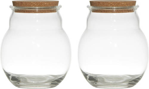 Bellatio Design Set Van 2x Stuks Glazen Voorraadpotten/snoeppotten/terrarium Vazen Van 17 X 20 Cm Met Kurk Dop - Voorraadpot