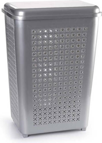 Forte Plastics Grote Wasmand Met Deksel Van 50 Liter In Het Zilver - Wasmanden