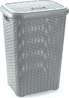 Forte Plastics Grote Rotan Wasmand Met Deksel Van 60 Liter In Het Lichtgrijs - Wasmanden