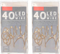 Anna's Collection Set Van 2x Stuks Touwverlichting Jute Op Batterijen Met 40 Lampjes Warm Wit 220 Cm - Lichtsnoeren