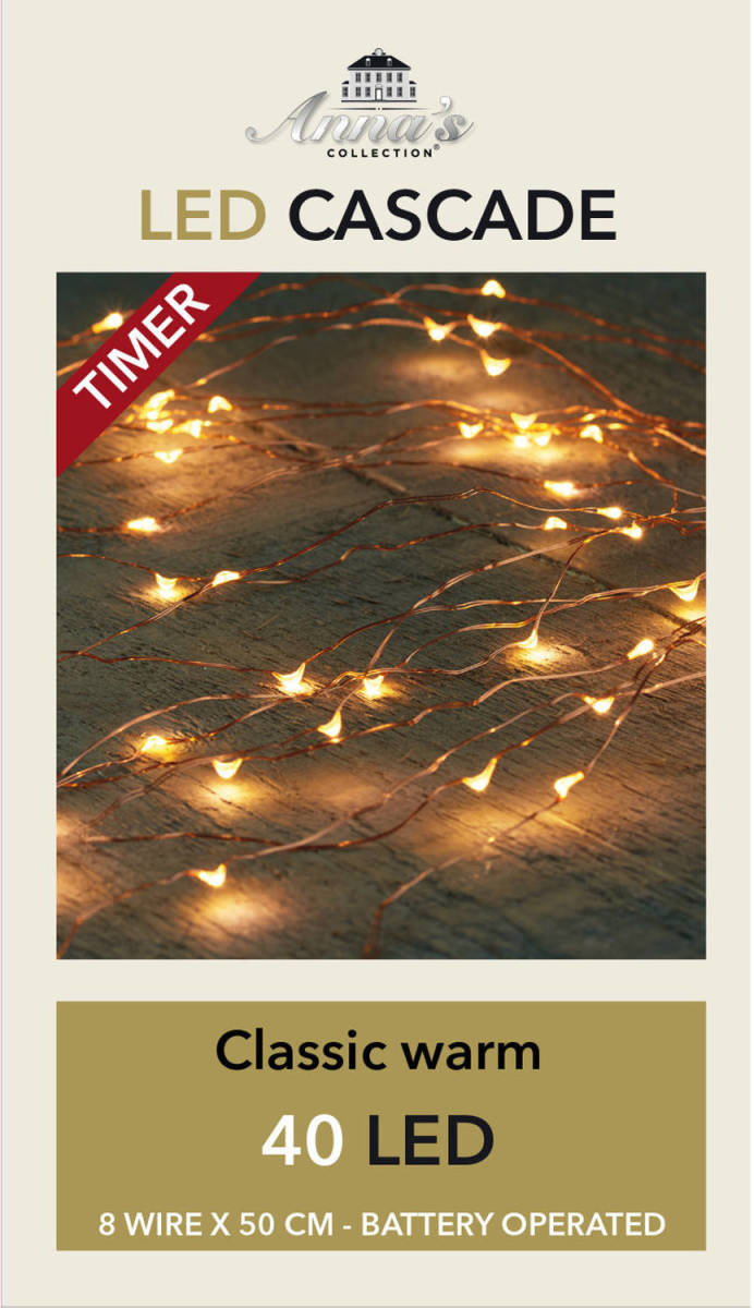 Anna's Collection Cascade Draadverlichting Lichtsnoer Met 40 Lampjes Classic Warm Wit Op Batterijen - Lichtsnoeren