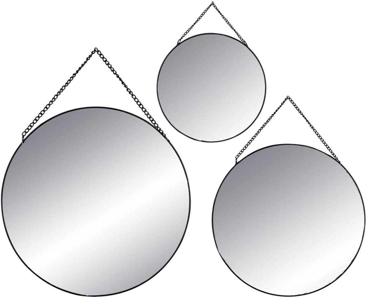 4Goodz Set Van 3 Ronde Spiegels Met Ophangketting 20/24/29 Cm - Zwart