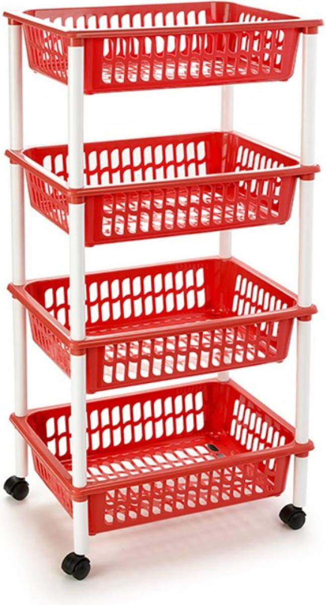 Forte Plastics Rode Opberg Trolley/roltafel Met 4 Manden 85 Cm - Opberg Trolley