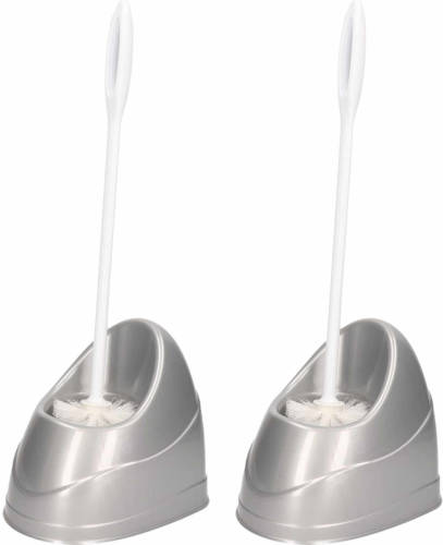 Forte Plastics 2x Toiletborstels/wc Borstels Met Houder Zilver 45 Cm - Toiletborstels