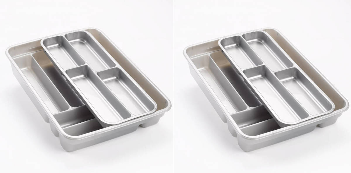 Forte Plastics Set Van 2x Stuks Bestekbakken/bestekhouders 2 Lagen Zilver 40 X 30 Cm - Bestekbakken