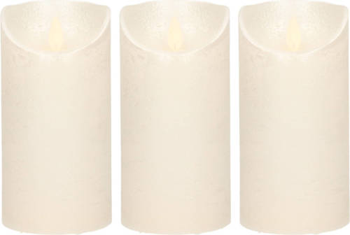 Anna's Collection 3x Led Kaarsen/stompkaarsen Creme Parel Met Dansvlam 15 Cm - Led Kaarsen