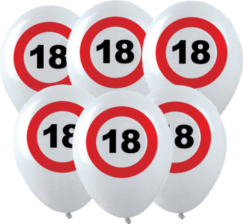 Bellatio Decorations 12x Leeftijd Verjaardag Ballonnen Met 18 Jaar Stopbord Opdruk 28 Cm - Ballonnen