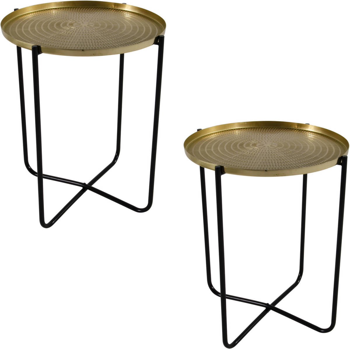 Lesli Living 2x Stuks Ronde Bijzettafels/plantenstandaarden Goud/zwart 50 Cm - Plantenhouder/plantentafel/oppottafel