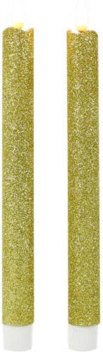 Bellatio Decorations Kaarsen Set Van 4x Stuks Led Dinerkaarsen Glitter Goud 25,5 Cm - Led Kaarsen