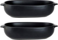 Cosy and Trendy 2x Zwarte Ovenschalen Van Porselein 18 X 11 Cm Ovaal - Ovenschalen