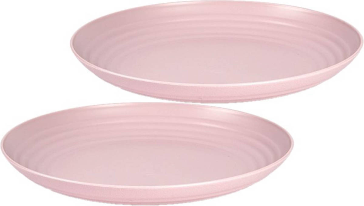 Forte Plastics Set Van 2x Stuks Rond Kunststof Borden Oud Roze 25 Cm - Herbruikbaar - Dinerbord - Barbecuebord - Campingbord