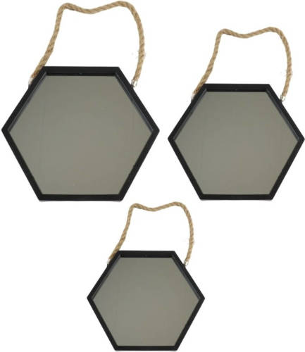 Orange85 Spiegel Hexagon - Set - 3 Delen - Zwart