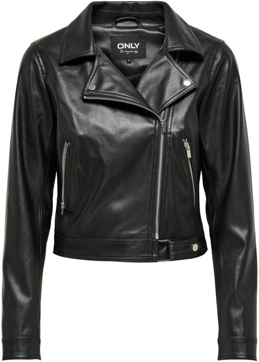Only imitatieleren bikerjack ONLBEST zwart
