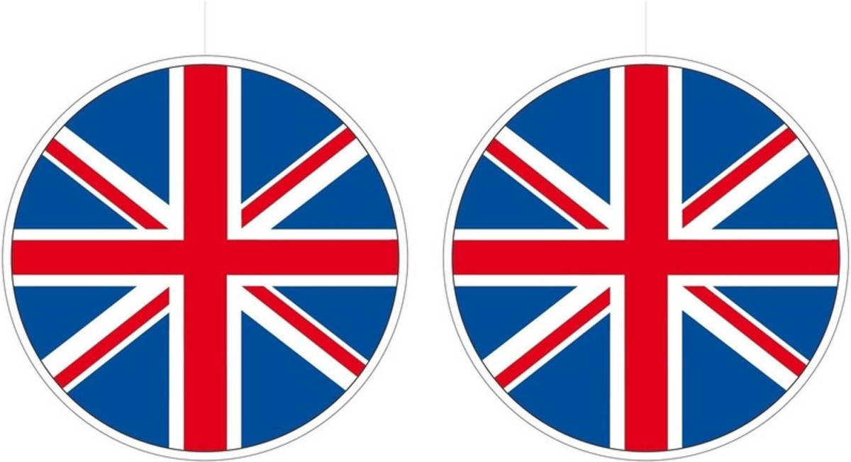 Bellatio Decorations 2x Uk/union Jack Hangdecoratie 28 Cm - Feestversiering/decoratie Landen Thema - Verenigd Koninkrijk Versiering