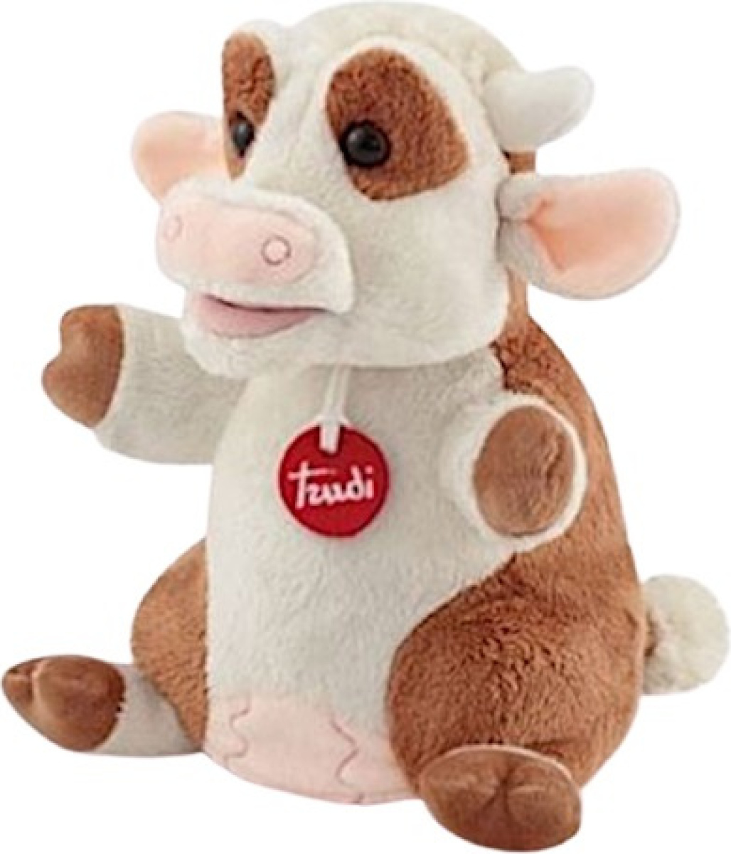 Trudi handpop Koe 24 cm pluche bruin/wit