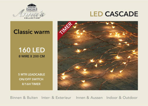 Anna's Collection Cascade Draadverlichting Lichtsnoer Met 160 Lampjes Classic Warm Wit Met 8 Lichtdraden - Lichtsnoeren