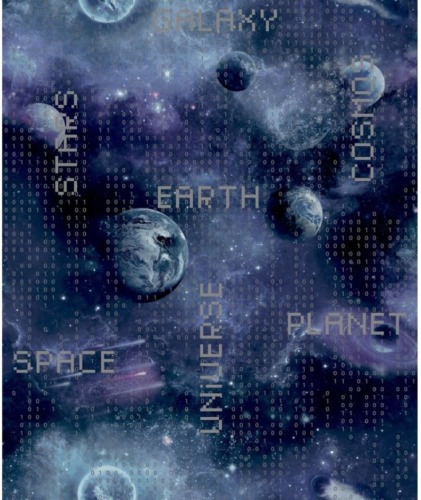 Good Vibes Behang Galaxy Planets and Text zwart en paars