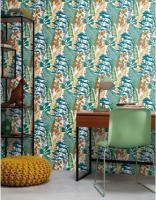 Good Vibes Behang Big Leaves blauw en groen